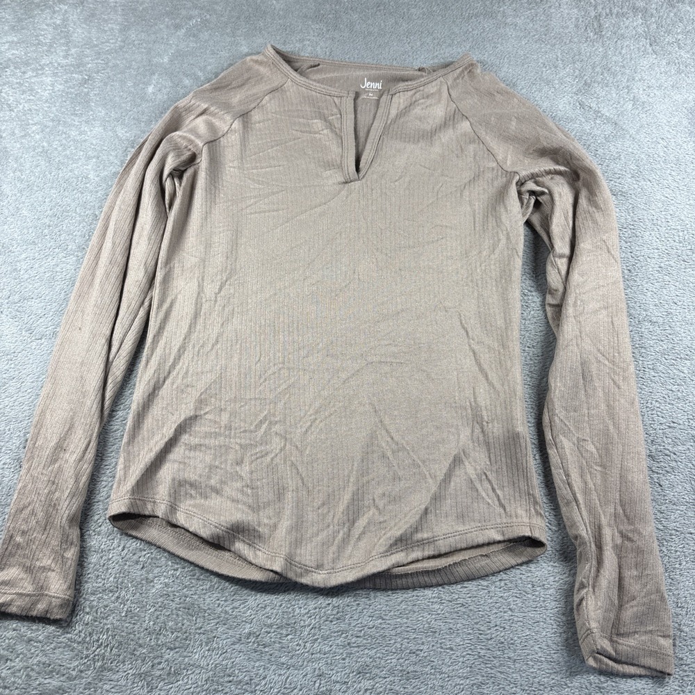 NWT Jenni Women's Split V-Neck Long-Sleeve Pajama Top Toffee Brown Size Medium